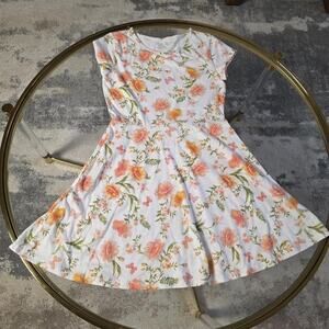 Place Dress Girls Large 10/12 Floral‎ Butterfly Skater Short Sleeve Spring